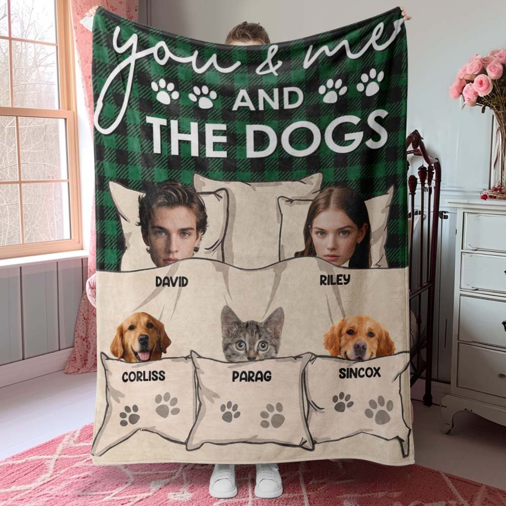 Custom Photo You & Me And The Dogs Cats Fur Babies Personalized Blanket Name And Photo Gift for Family