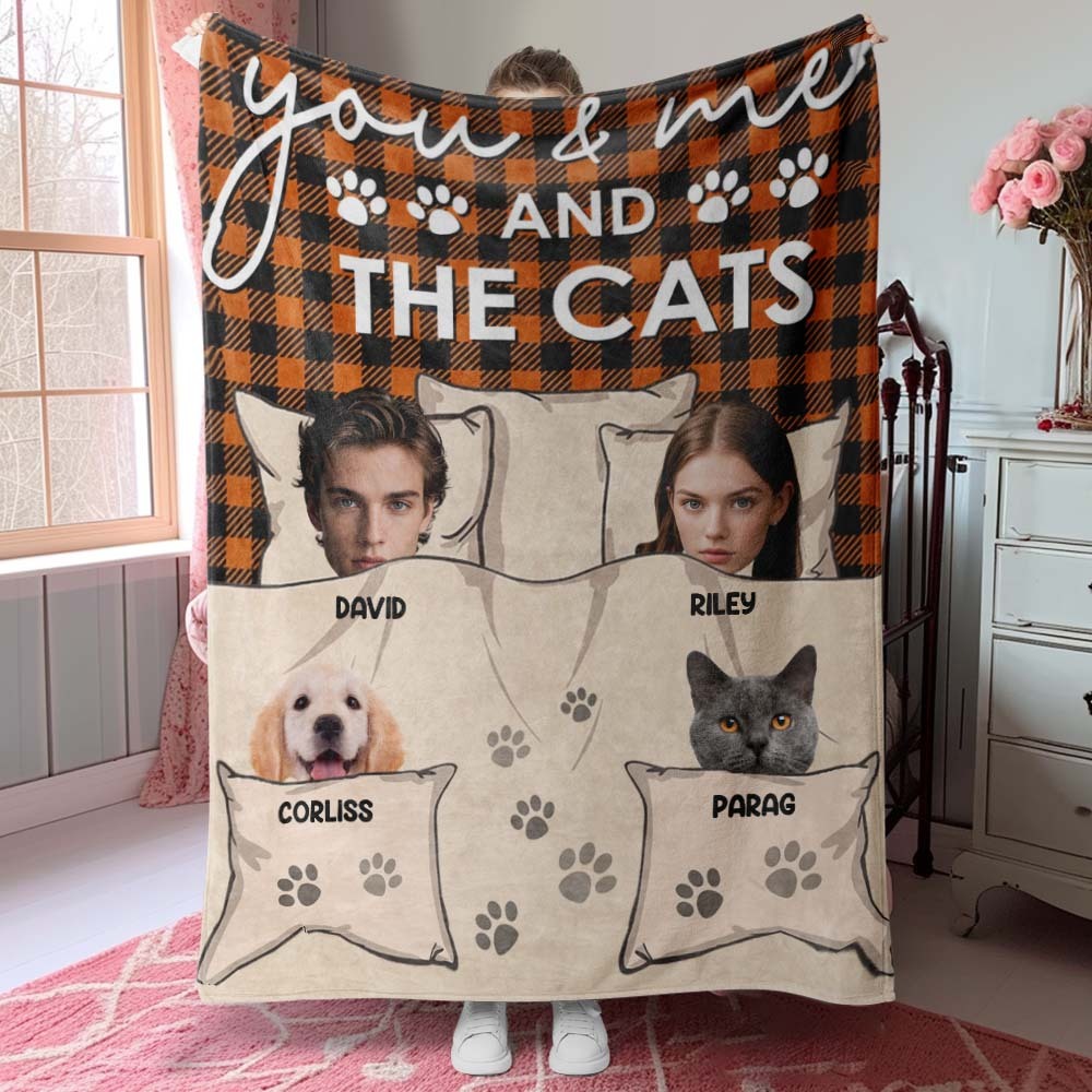 Custom Photo You & Me And The Dogs Cats Fur Babies Personalized Blanket Name And Photo Gift for Family
