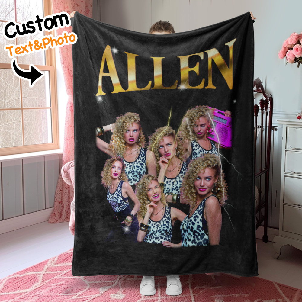 Personalized Photo Vintage Blanket Custom Mother’s Day Gift for Mom with Family Photos and Names