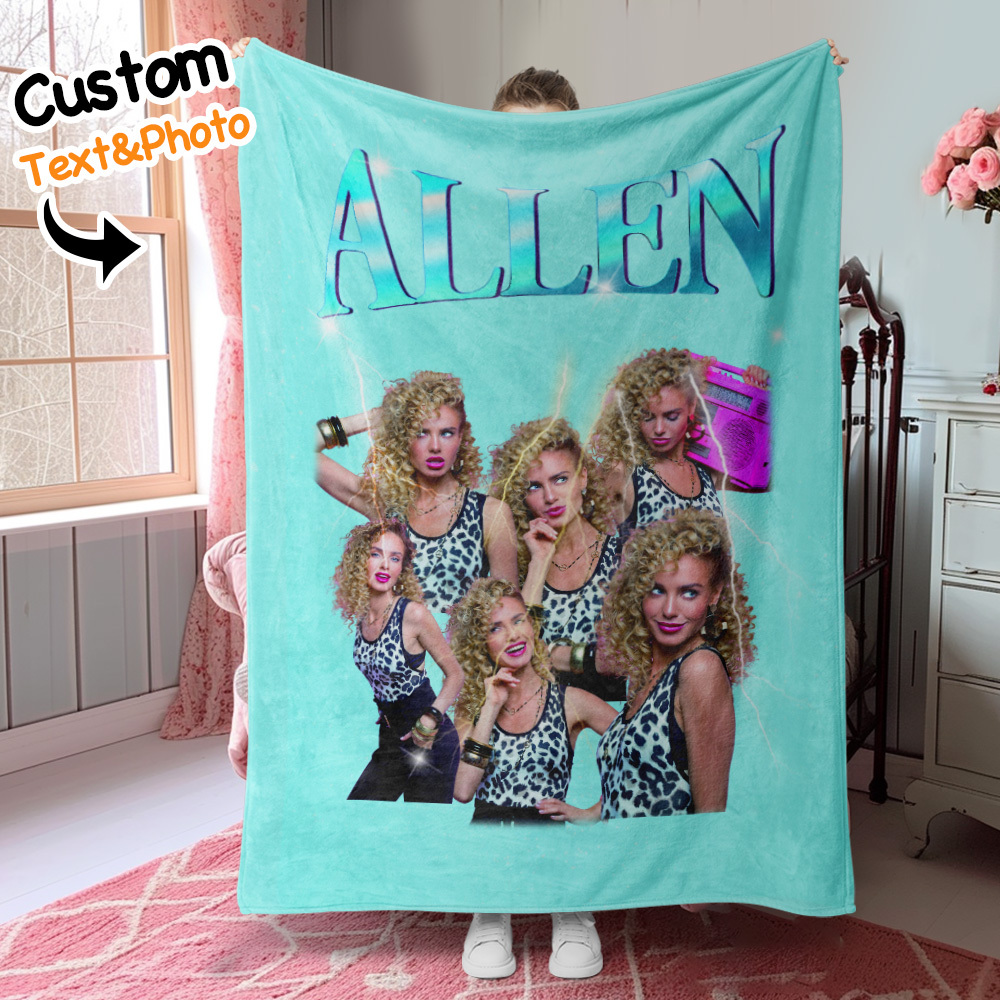 Personalized Photo Vintage Blanket Custom Mother’s Day Gift for Mom with Family Photos and Names