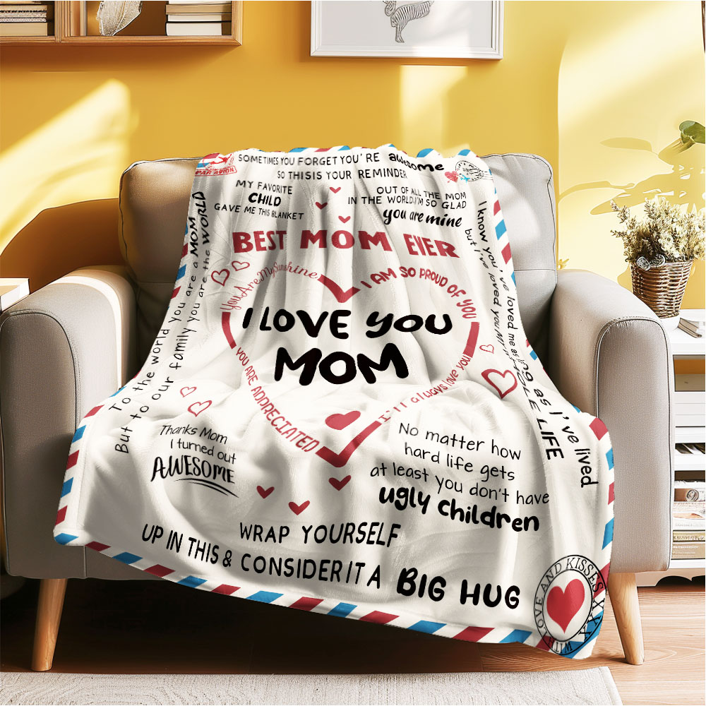 Letter To Mom Pattern Blanket, Soft Comfortable Warm Throw, Air-conditioned Room Warm Nap Blanket for Home Office Travel, Bedroom Accessories