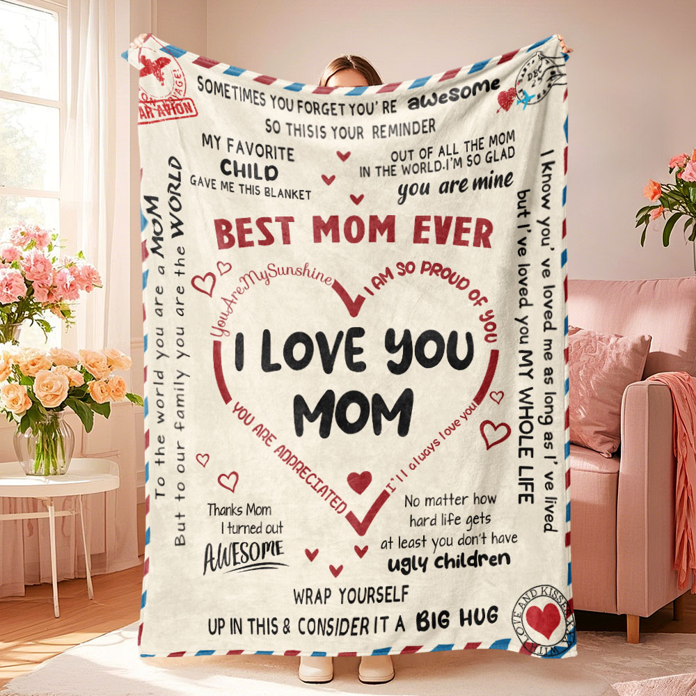Letter To Mom Pattern Blanket, Soft Comfortable Warm Throw, Air-conditioned Room Warm Nap Blanket for Home Office Travel, Bedroom Accessories