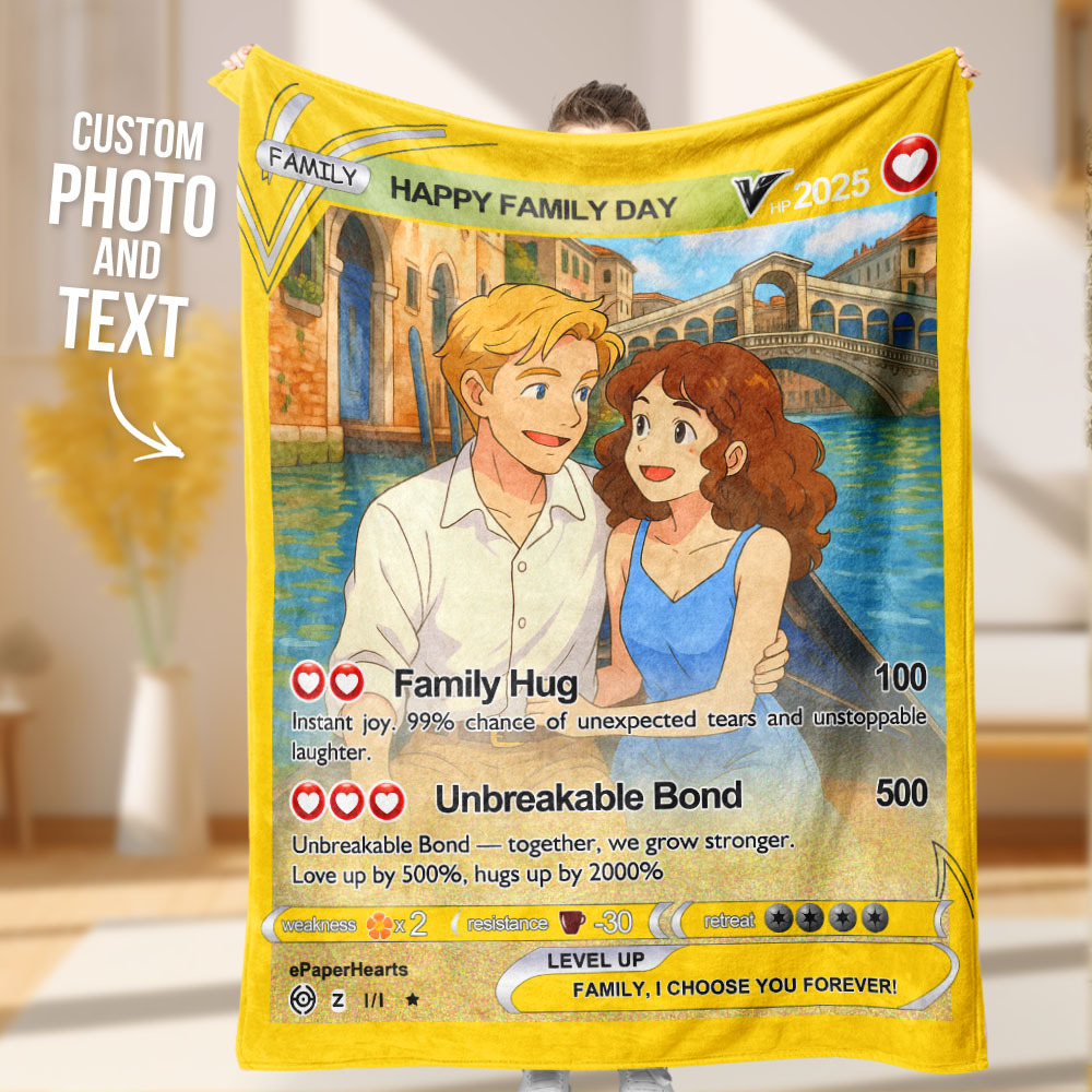 Custom Poke Card Blanket Personalized Game Card Blanket Anniversary Gift