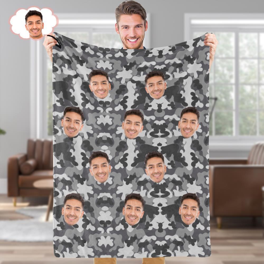 Custom Blanket Personalized Photo Camouflage Blanket For Lover - Dark Grey