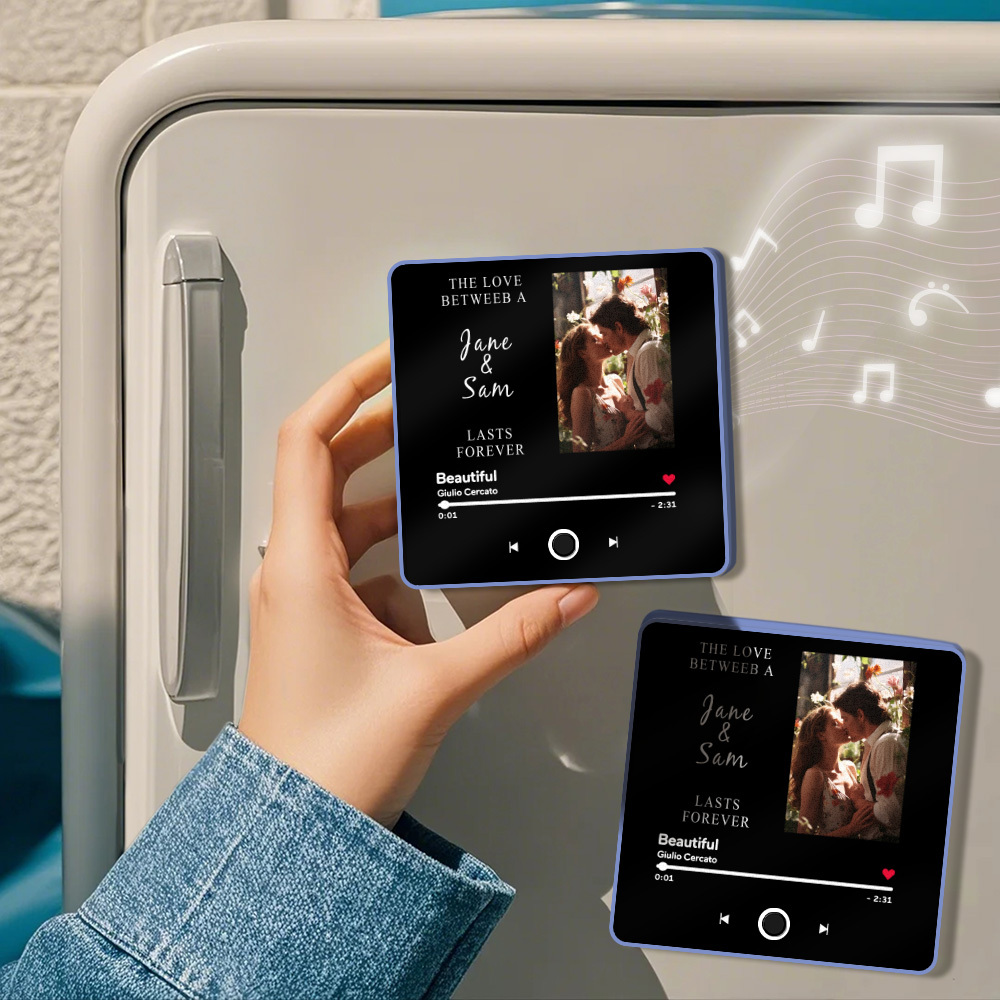 Engraving Text Music Fridge Magnet Personalized Photo Fridge Magnet Can Play Songs Gifts for Her 3.0 Version with Frame