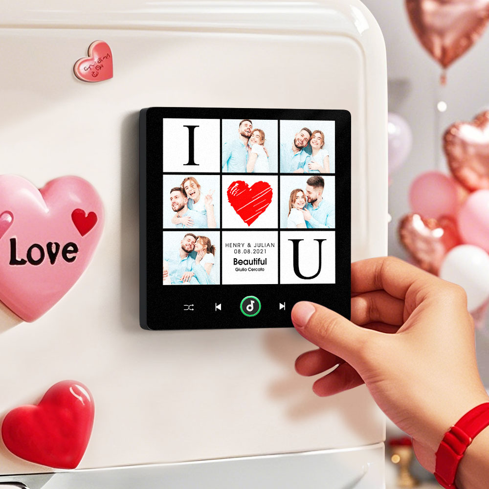 Personalized Music Fridge Magnet I Love You Date and Name Music Album Fridge Magnet Photo Music Wall Photo Sticker Music Movement That Can Be Played Gift Idea