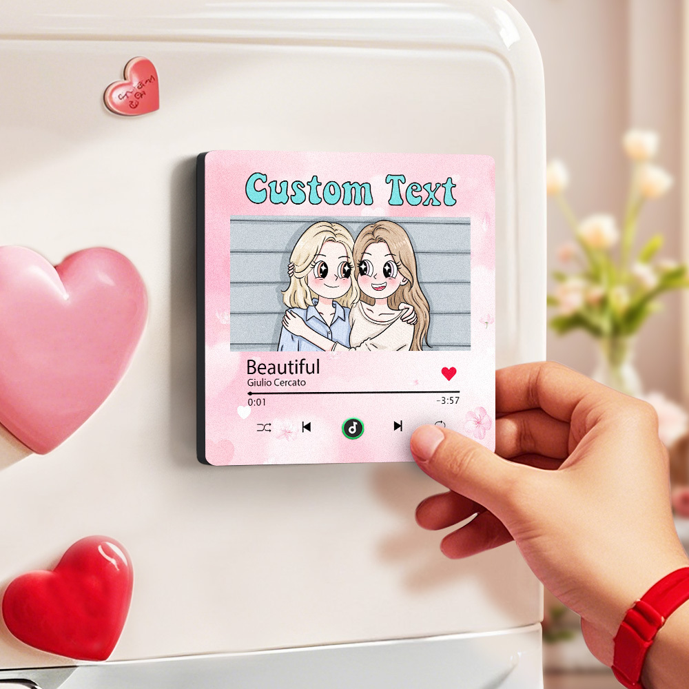 Custom Mother's Day Music Fridge Magnet Cartoon Face Personalized Photo Frame Gift for Mom - SantaSocks