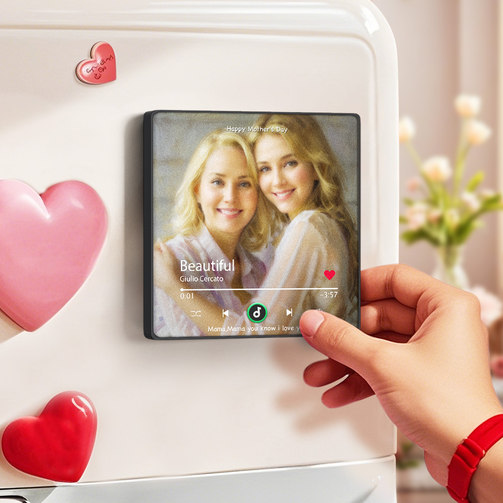 Personalized Mother's Day Music Fridge Magnet Oil Painting Effect Custom Photo Frame Gift for Mom - SantaSocks