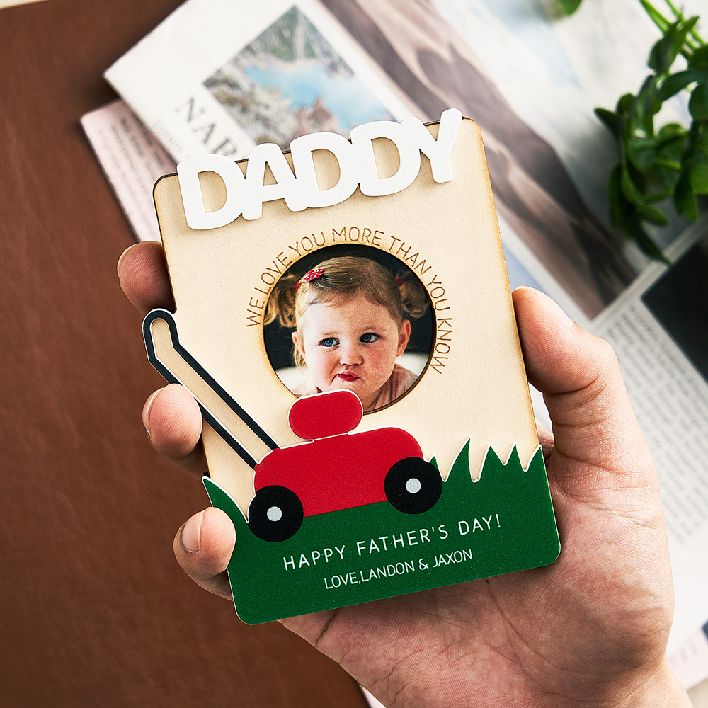 Custom Father's Day Photo Fridge Magnet Personalized Mower Photo and Text Fridge Magnet Gift for Dad Fridge Photo Frame