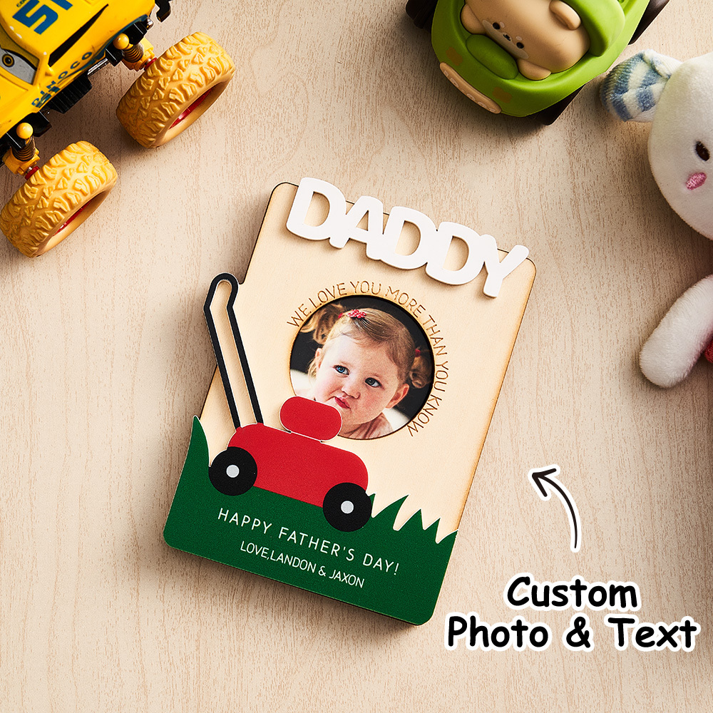 Custom Father's Day Photo Fridge Magnet Personalized Mower Photo and Text Fridge Magnet Gift for Dad Fridge Photo Frame