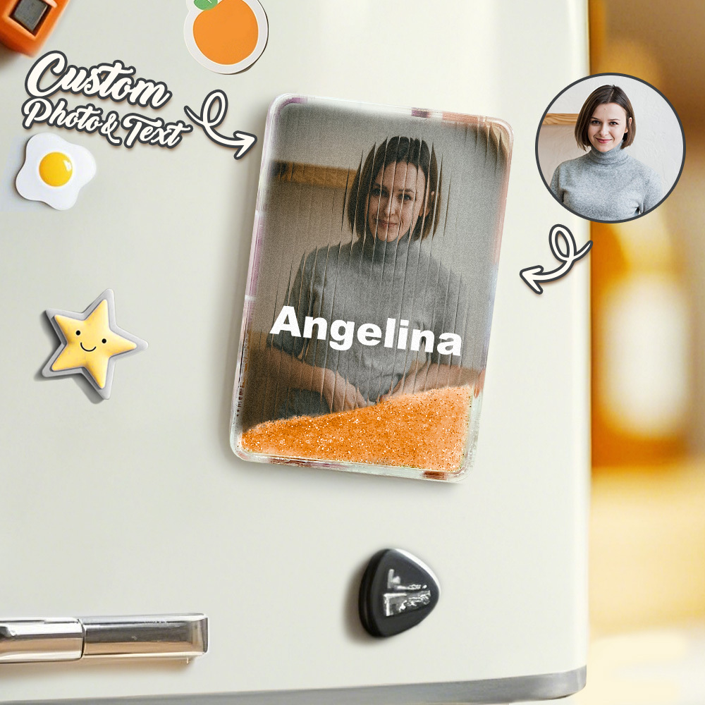 Custom Cartoon Glass Refraction Cartoon Portrait Style Quicksand Refrigerator Magnet Personalized Christmas Gift