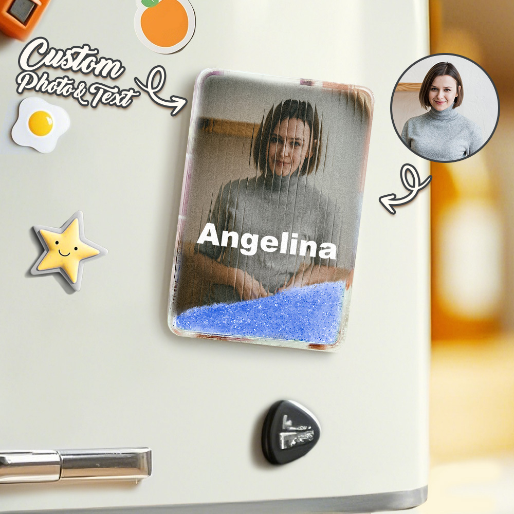 Custom Cartoon Glass Refraction Cartoon Portrait Style Quicksand Refrigerator Magnet Personalized Christmas Gift