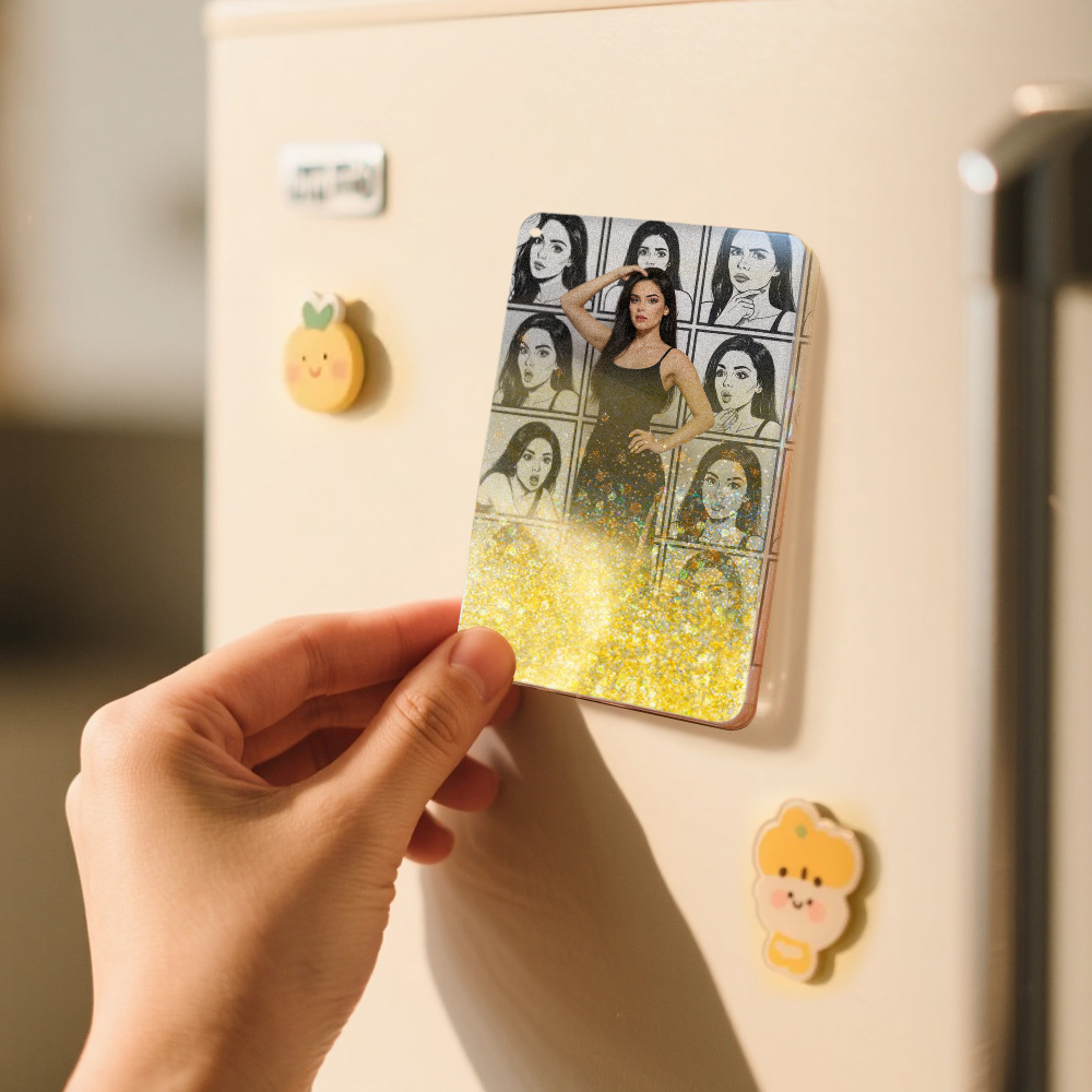 Custom Cartoon Comic Style Fridge Magnet Personalized Quicksand Fridge Magnet Christmas Gift