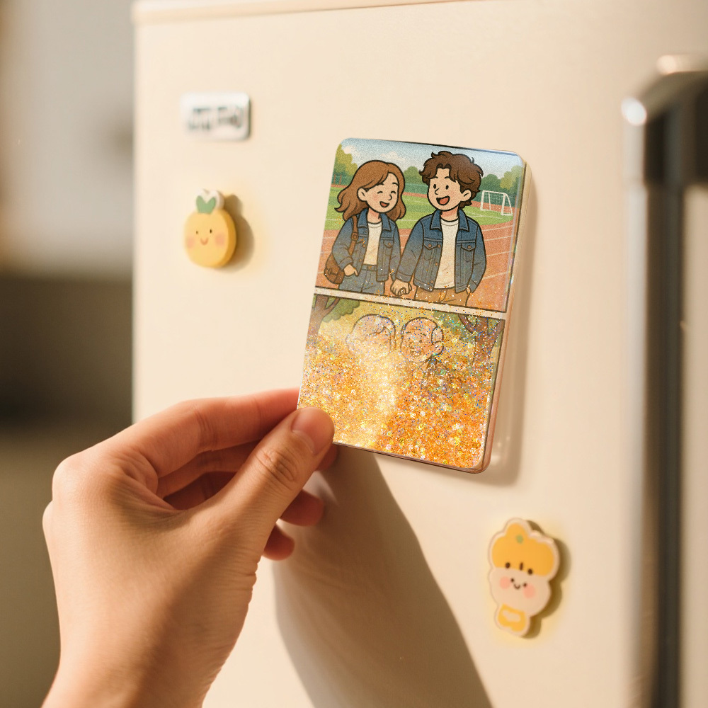 Custom Cartoon Custom Portrait Figurine Young & Elderly Style Fridge Magnet Personalized Quicksand Fridge Magnet Christmas Gift