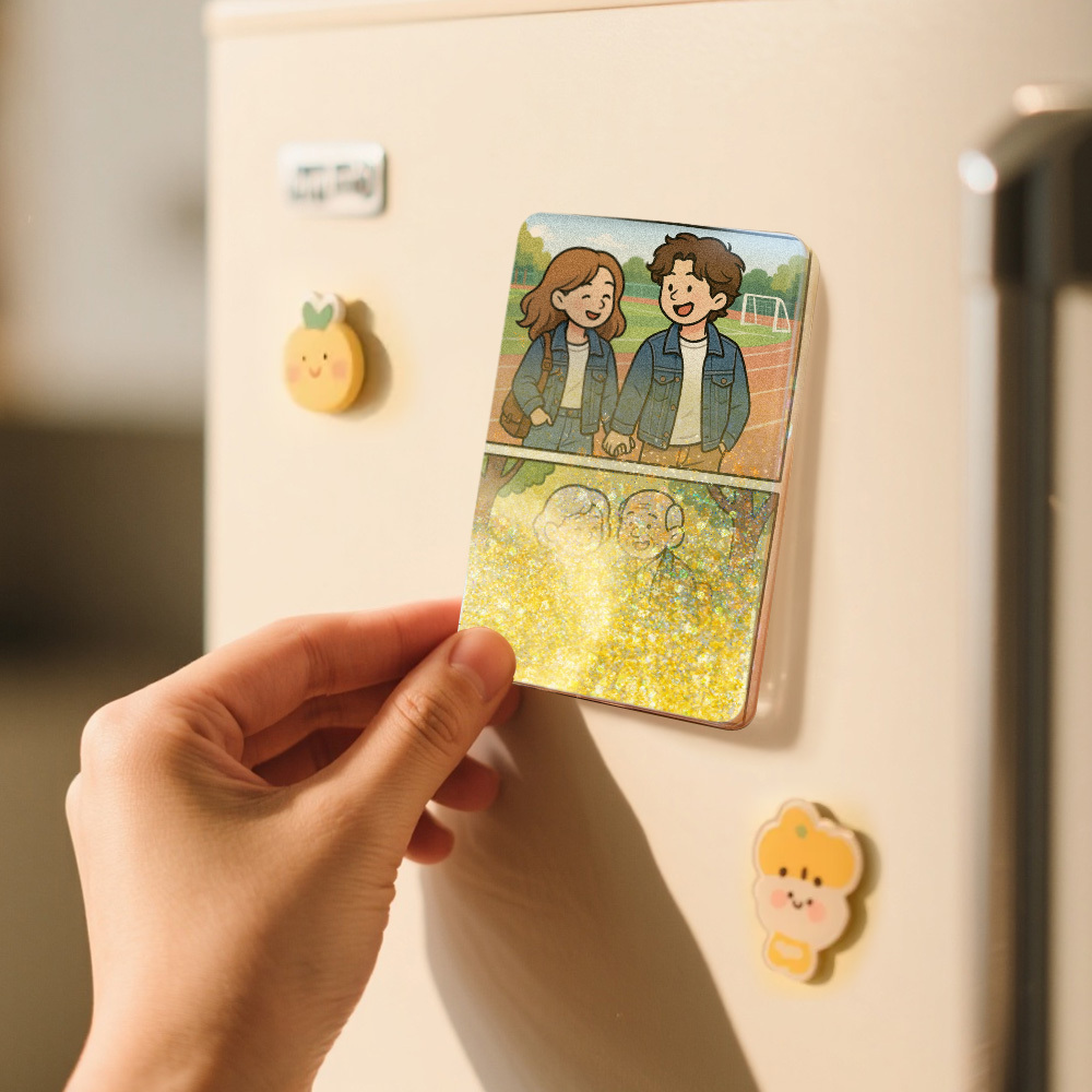 Custom Cartoon Custom Portrait Figurine Young & Elderly Style Fridge Magnet Personalized Quicksand Fridge Magnet Christmas Gift