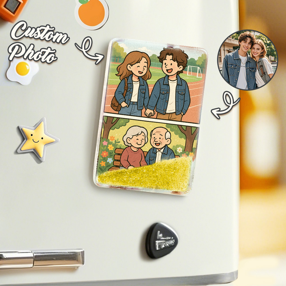 Custom Cartoon Custom Portrait Figurine Young & Elderly Style Fridge Magnet Personalized Quicksand Fridge Magnet Christmas Gift