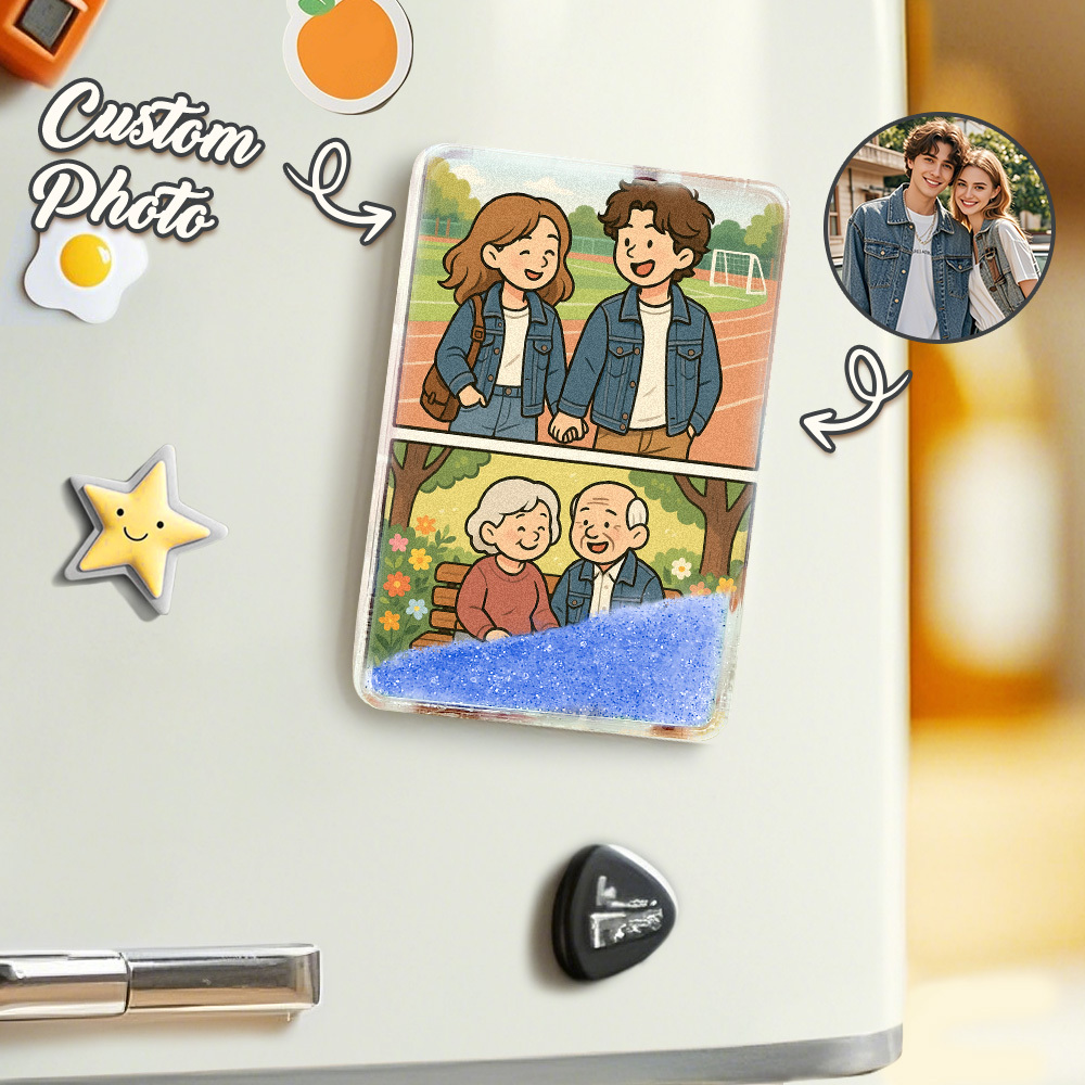 Custom Cartoon Custom Portrait Figurine Young & Elderly Style Fridge Magnet Personalized Quicksand Fridge Magnet Christmas Gift