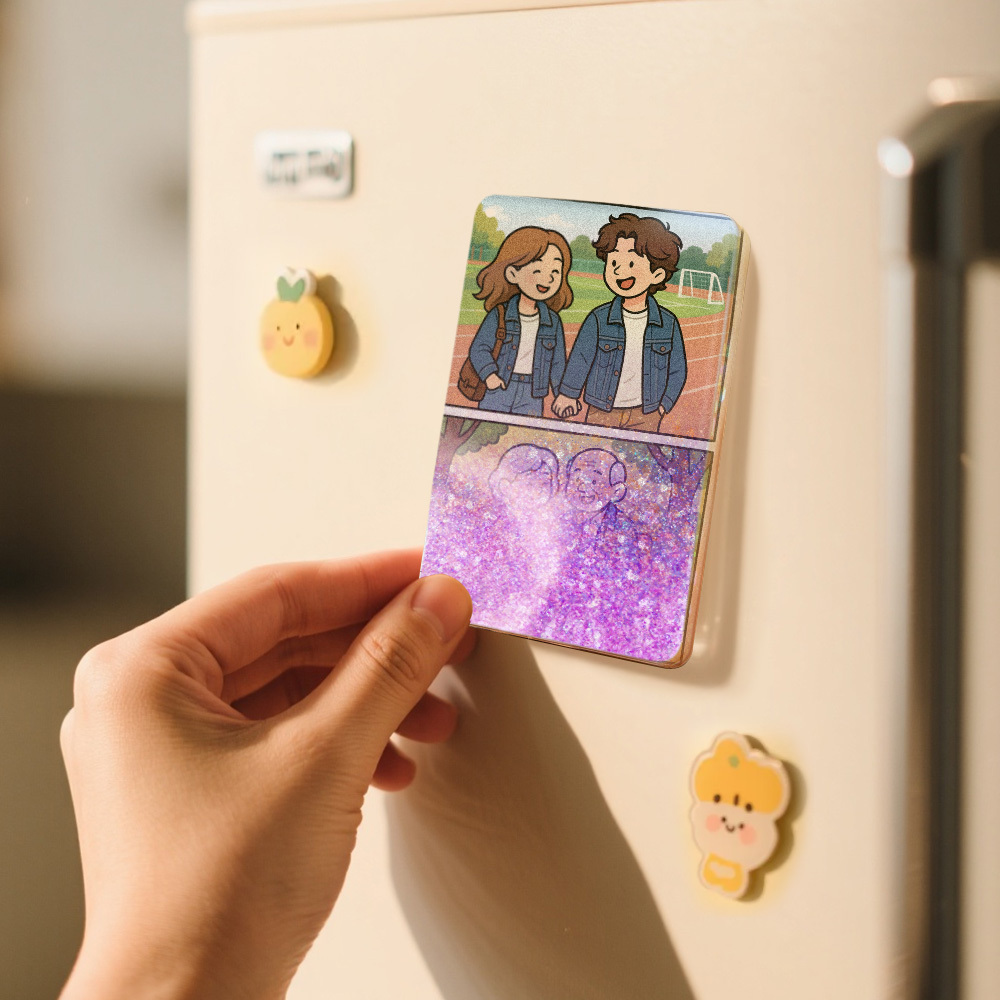 Custom Cartoon Custom Portrait Figurine Young & Elderly Style Fridge Magnet Personalized Quicksand Fridge Magnet Christmas Gift