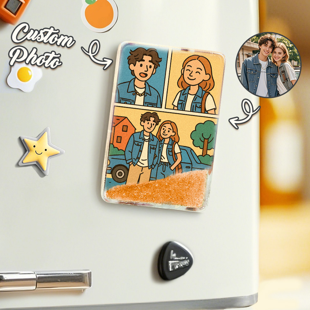 Custom Cartoon Hand-Painted Style Photo Fridge Magnet Personalized Quicksand Fridge Magnet Christmas Gift