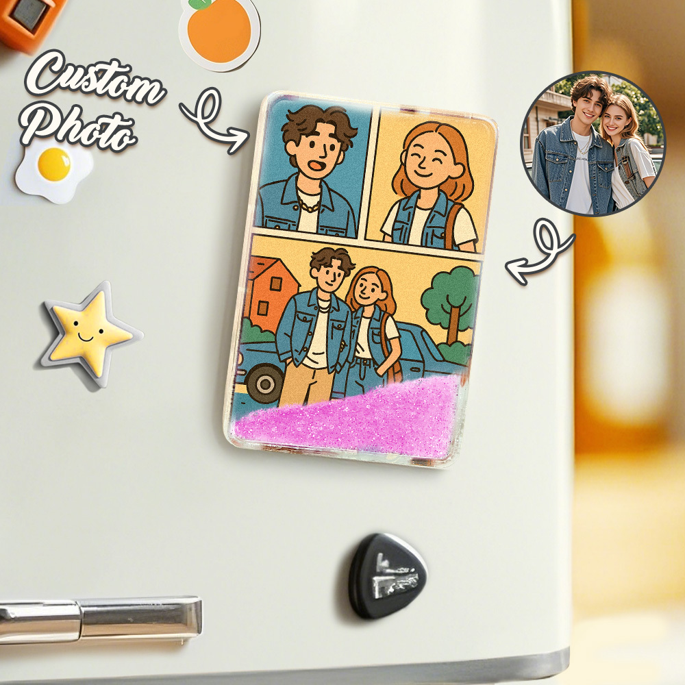 Custom Cartoon Hand-Painted Style Photo Fridge Magnet Personalized Quicksand Fridge Magnet Christmas Gift