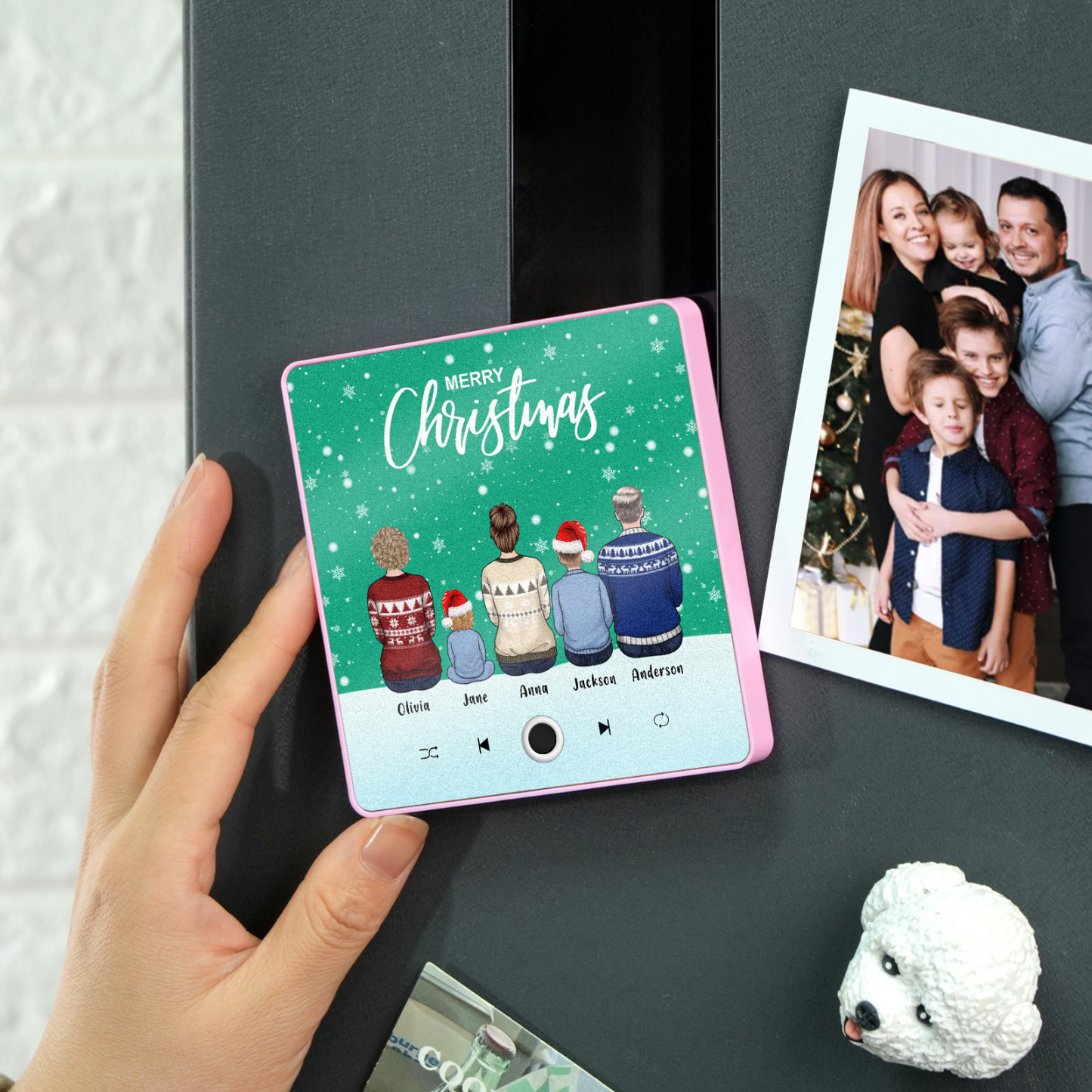 Custom Family Portrait Personalized Music Fridge Magnet Merry Christmas Custom Music Magnets Can Play Songs Christmas Gift Family Gifts