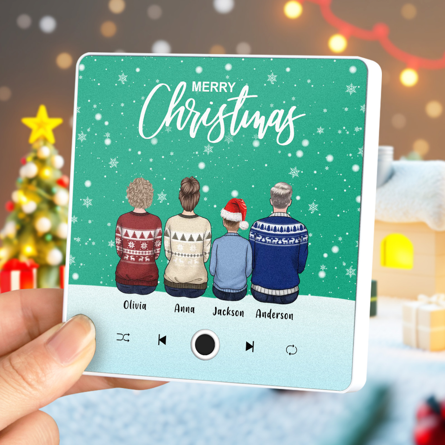 Custom Family Portrait Personalized Music Fridge Magnet Merry Christmas Custom Music Magnets Can Play Songs Christmas Gift Family Gifts