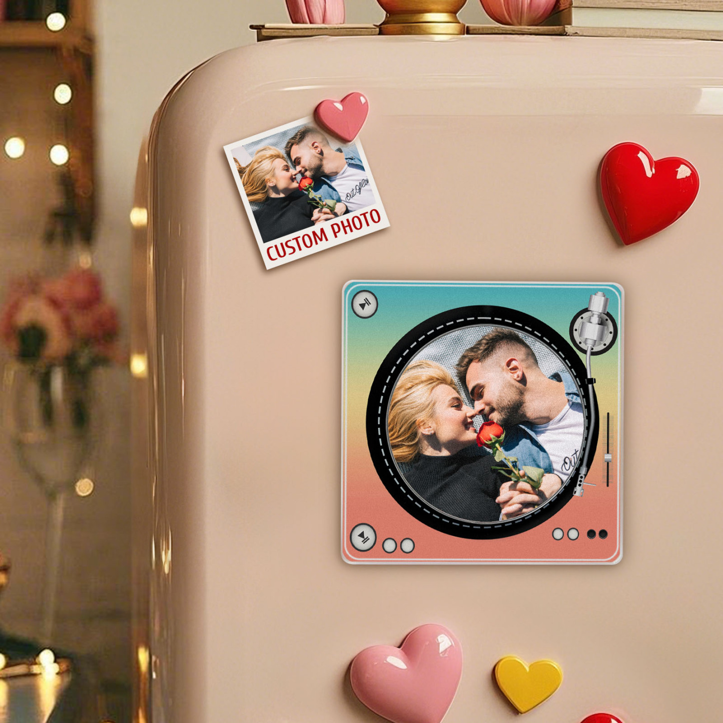 Custom Rotating Double Layer Acrylic Nfc Fridge Magnets With  Photos And Songs Magnetic Fridge Magnets