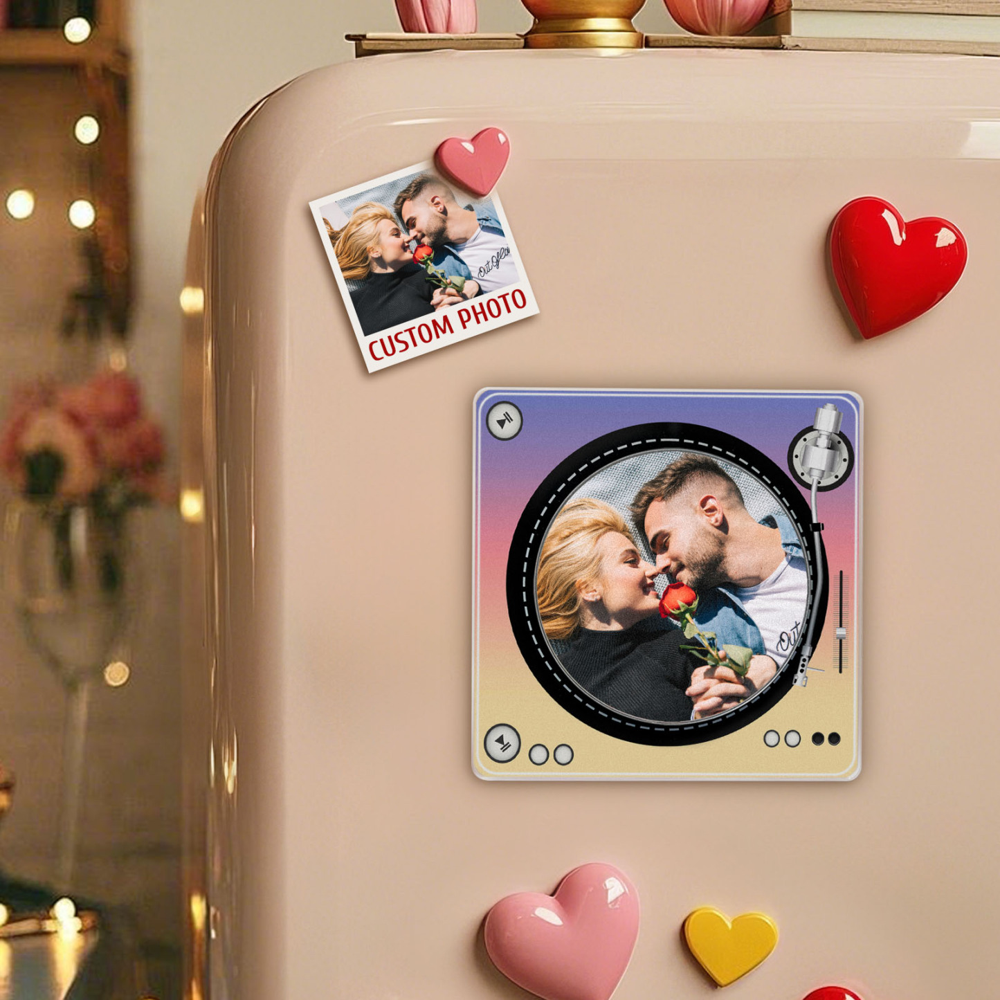 Custom Rotating Double Layer Acrylic Nfc Fridge Magnets With  Photos And Songs Magnetic Fridge Magnets
