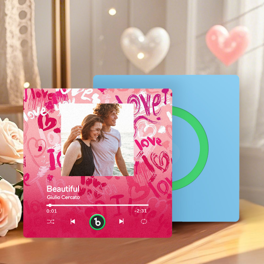 Personalized Music Fridge Magnet Pink Valentine Gift Album Fridge Magnet Music Wall Photo Sticker Music Movement That Can Be Played Gift for Couple