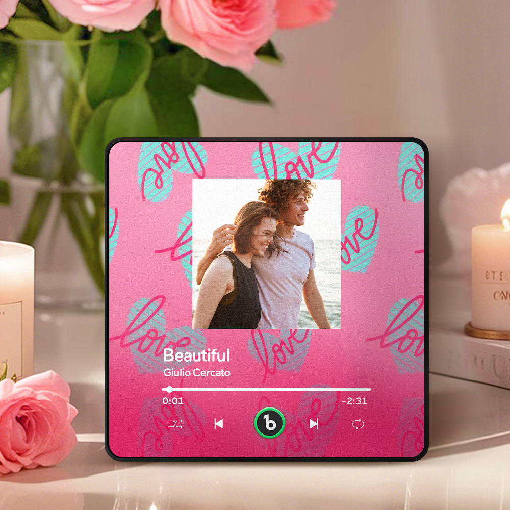 Personalized Music Fridge Magnet Pink Valentine Gift Album Fridge Magnet Music Wall Photo Sticker Music Movement That Can Be Played Gift for Couple