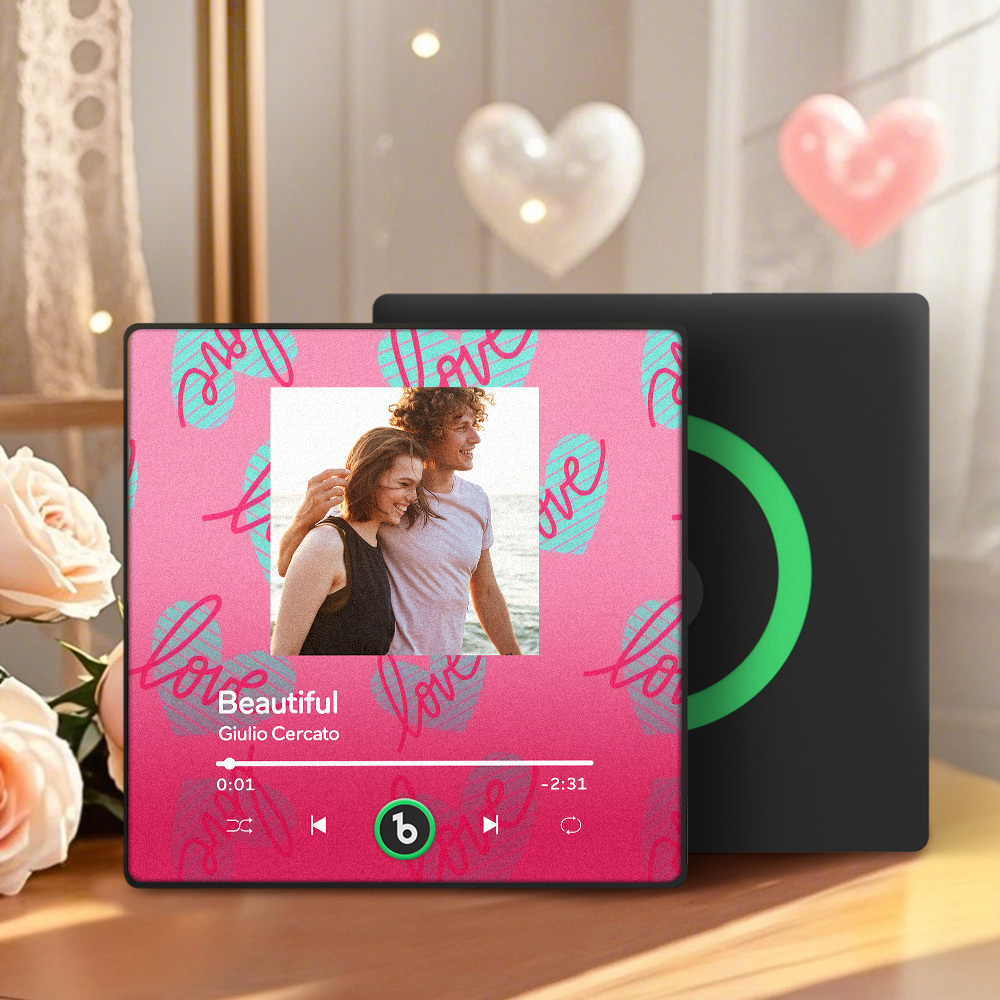 Personalized Music Fridge Magnet Pink Valentine Gift Album Fridge Magnet Music Wall Photo Sticker Music Movement That Can Be Played Gift for Couple
