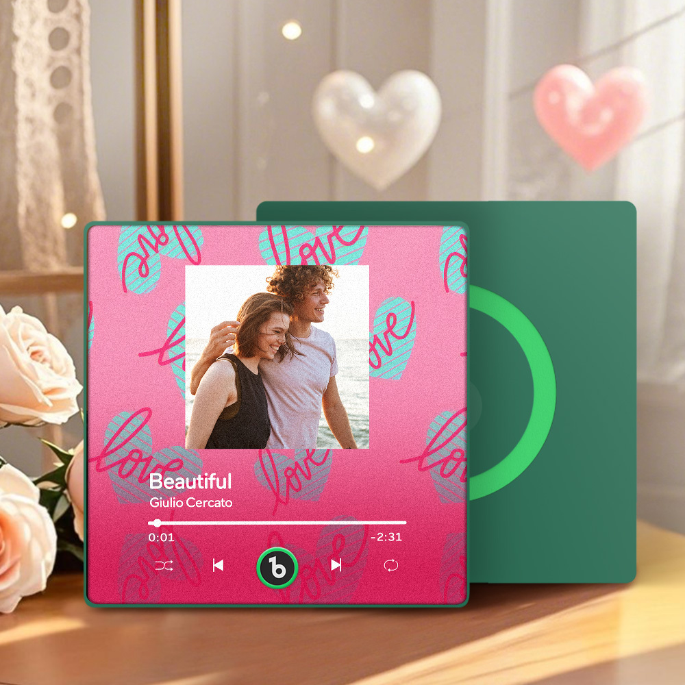 Personalized Music Fridge Magnet Pink Valentine Gift Album Fridge Magnet Music Wall Photo Sticker Music Movement That Can Be Played Gift for Couple