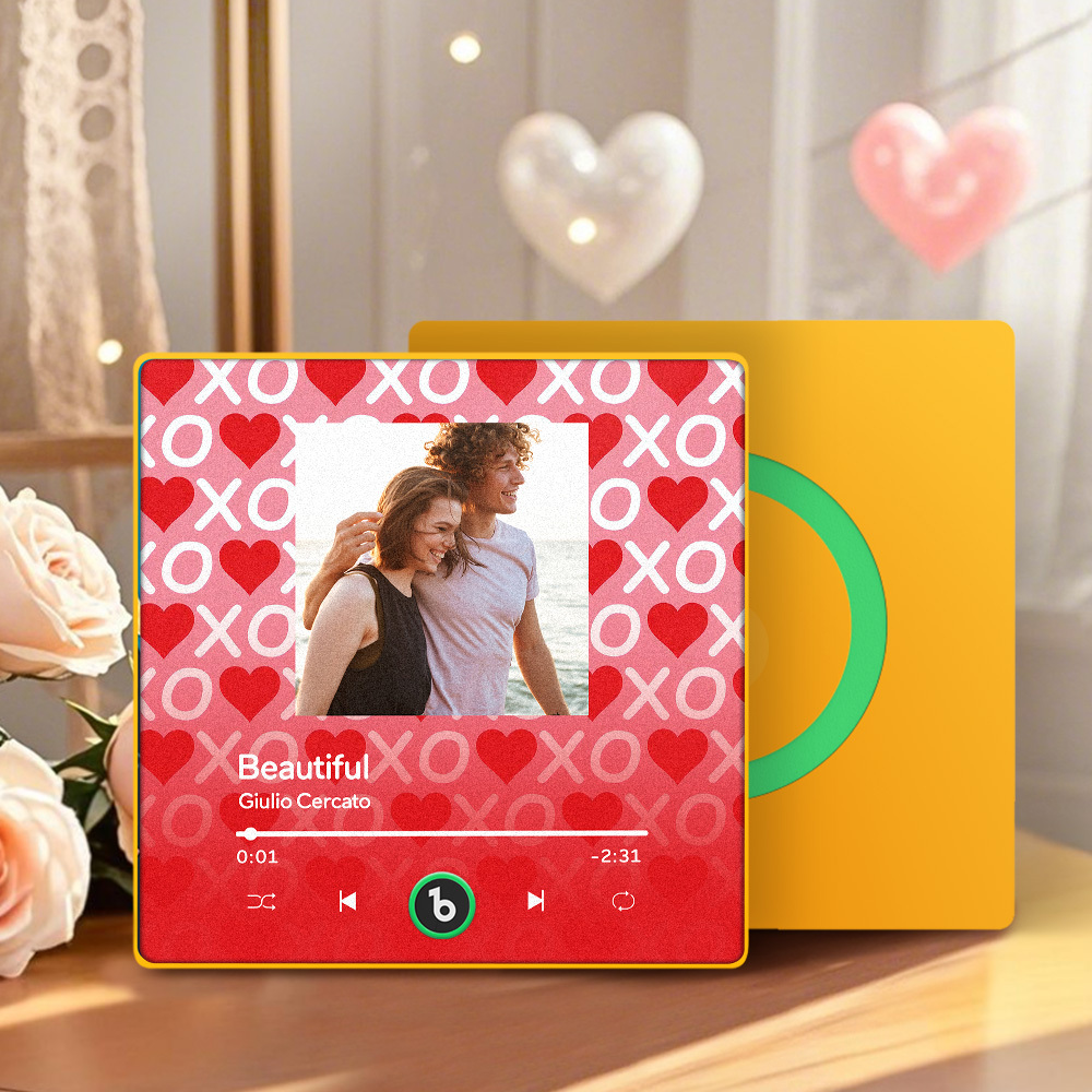 Personalized Music Fridge Magnet Pink Valentine Gift Album Fridge Magnet Music Wall Photo Sticker Music Movement That Can Be Played Gift for Couple