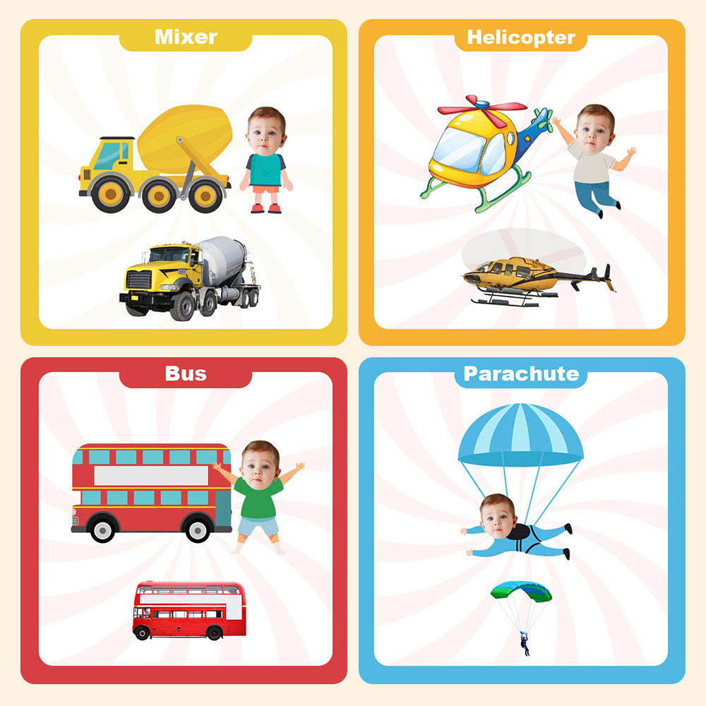 Baby's First Transportation Book Custom Name and Face Gifts for Baby - Get Photo Blanket