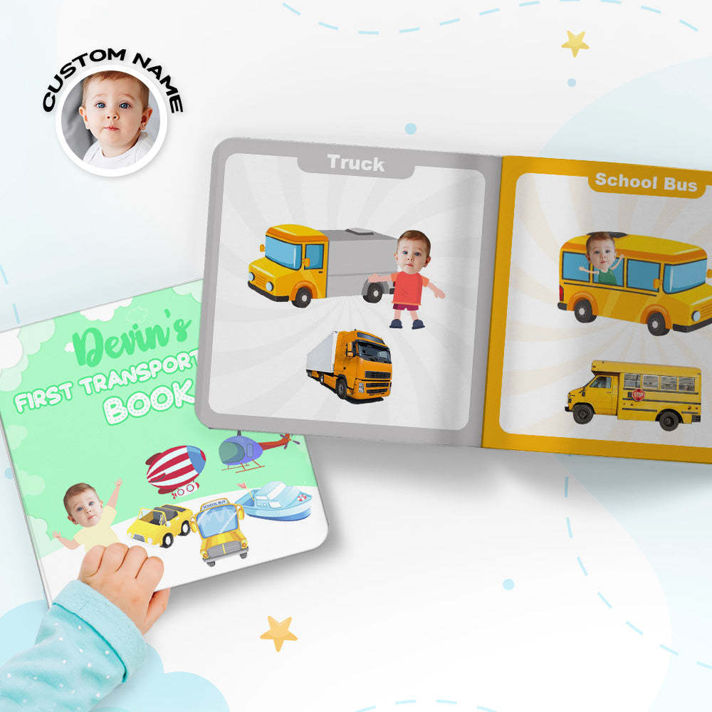 Baby's First Transportation Book Custom Name and Face Gifts for Baby - Get Photo Blanket