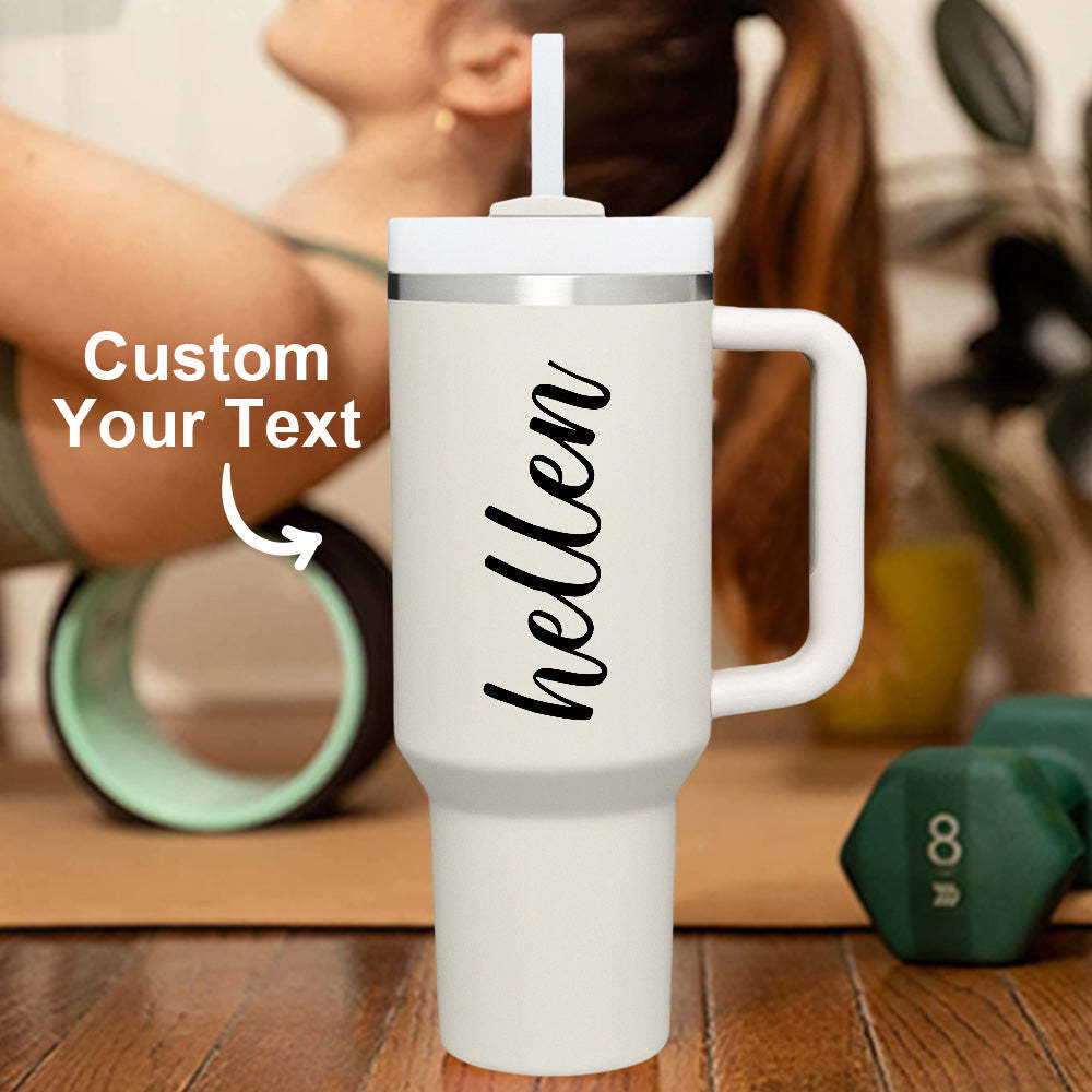 Personalized Text 40oz Insulated Mug with Handle and Straw Stainless Steel Custom Travel Cup Gift for Family Friends Couples - SantaSocks