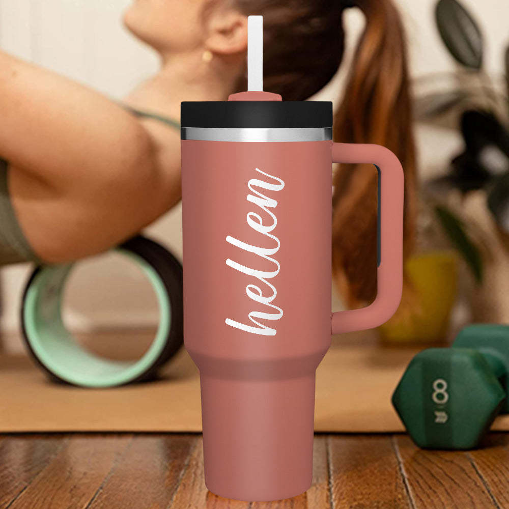 Personalized Text 40oz Insulated Mug with Handle and Straw Stainless Steel Custom Travel Cup Gift for Family Friends Couples - SantaSocks