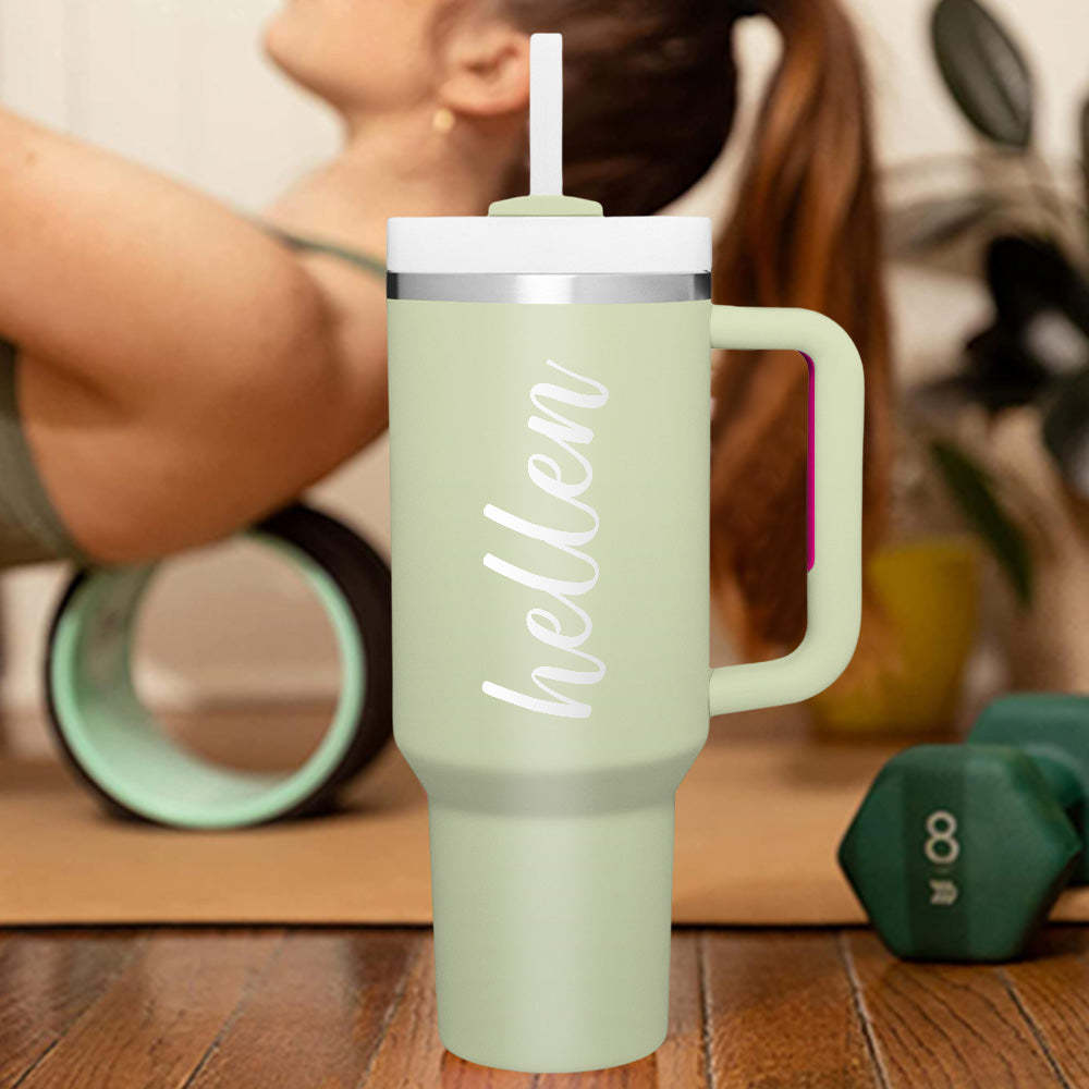 Personalized Text 40oz Insulated Mug with Handle and Straw Stainless Steel Custom Travel Cup Gift for Family Friends Couples - SantaSocks