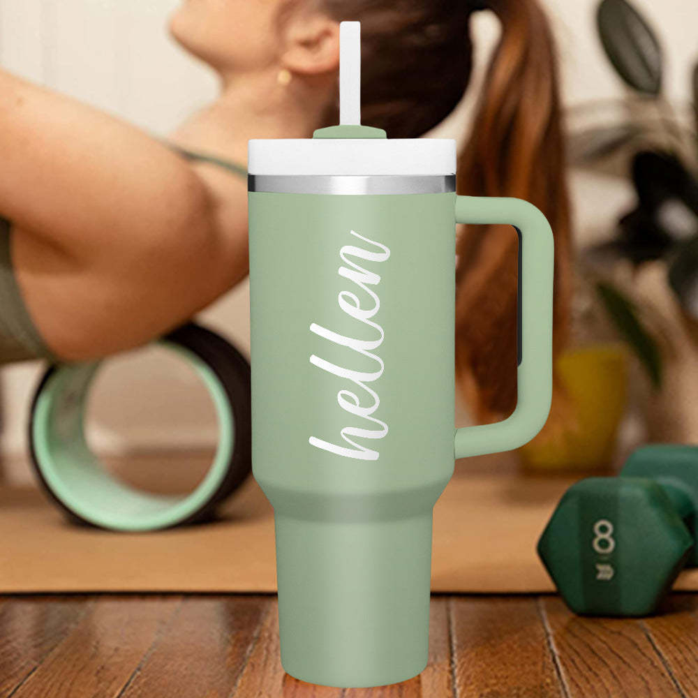 Personalized Text 40oz Insulated Mug with Handle and Straw Stainless Steel Custom Travel Cup Gift for Family Friends Couples - SantaSocks