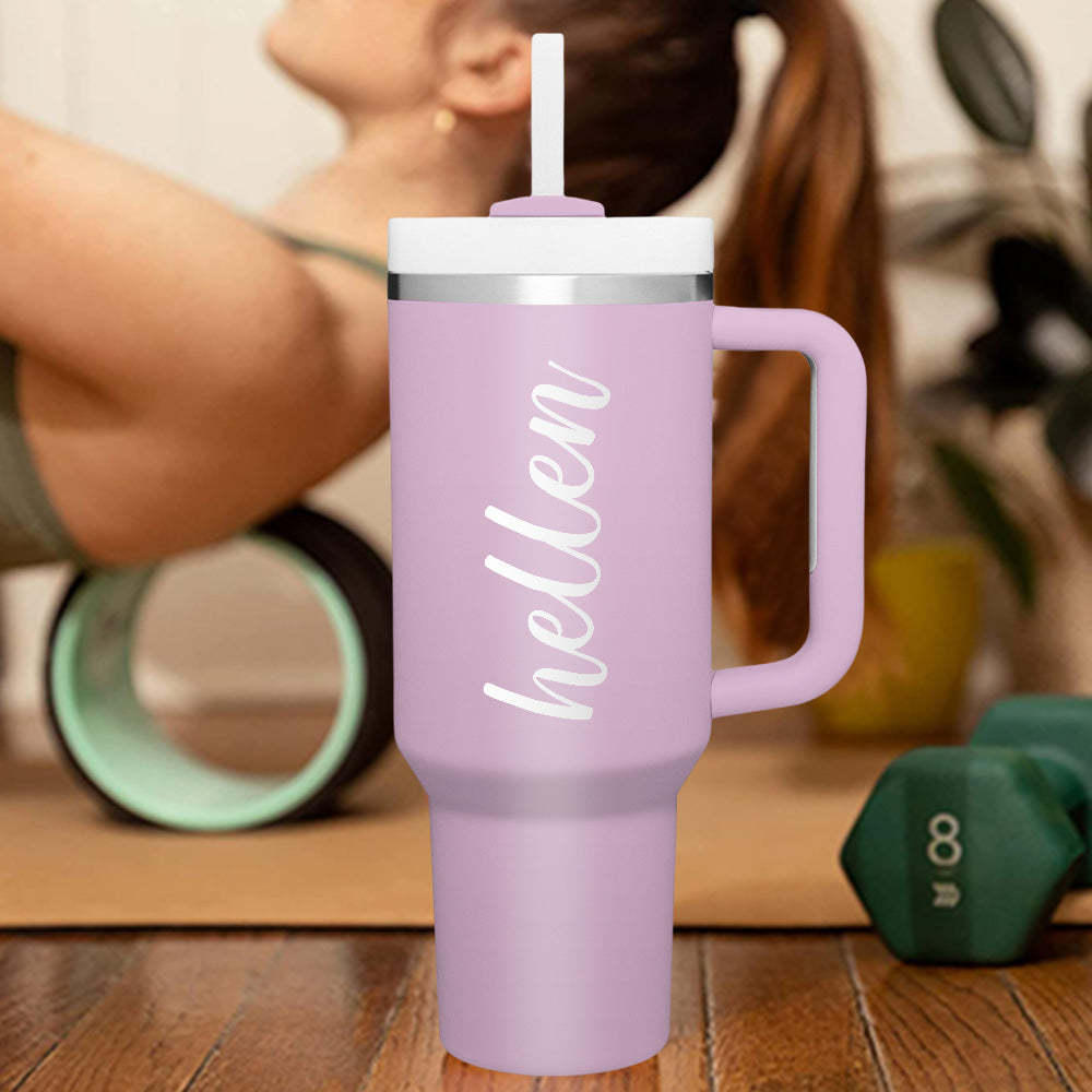 Personalized Text 40oz Insulated Mug with Handle and Straw Stainless Steel Custom Travel Cup Gift for Family Friends Couples - SantaSocks
