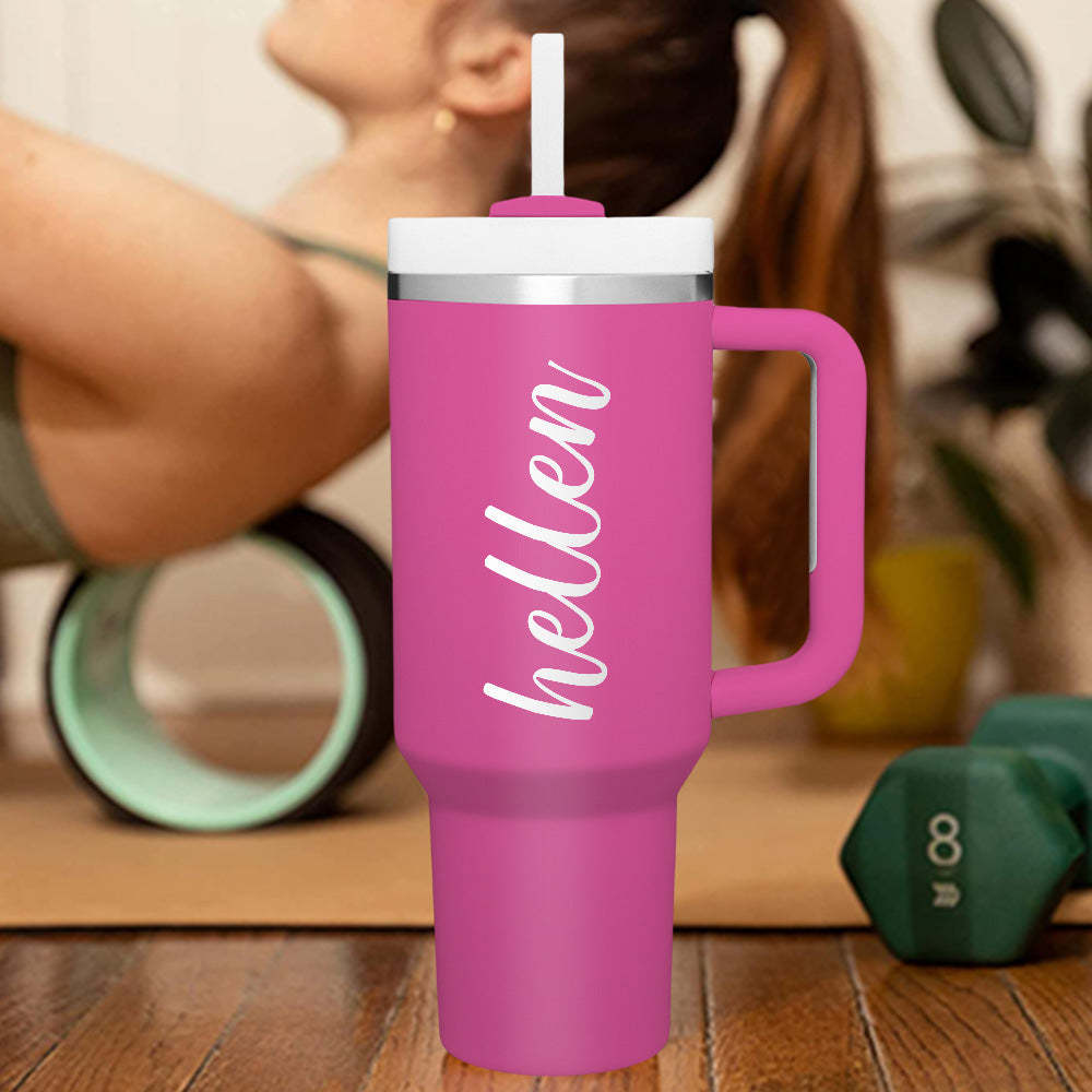 Personalized Text 40oz Insulated Mug with Handle and Straw Stainless Steel Custom Travel Cup Gift for Family Friends Couples - SantaSocks
