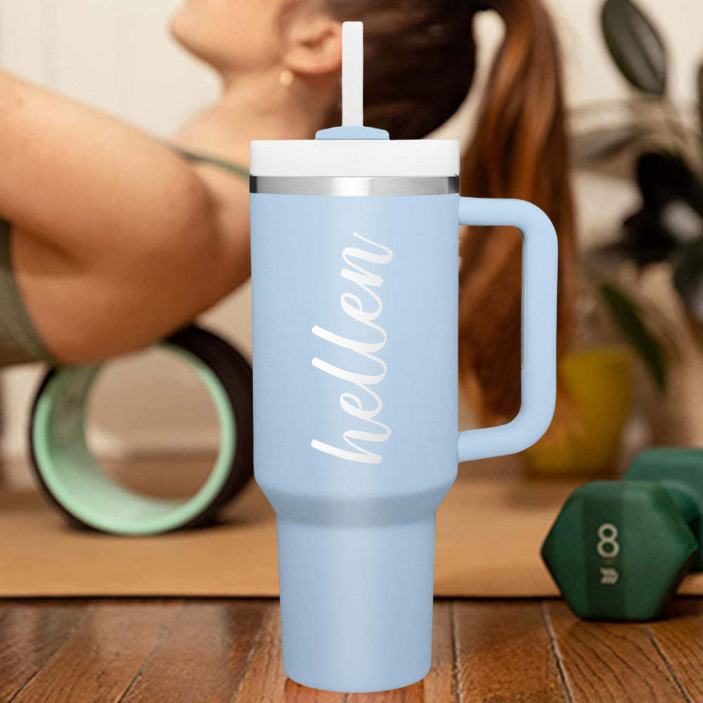 Personalized Text 40oz Insulated Mug with Handle and Straw Stainless Steel Custom Travel Cup Gift for Family Friends Couples - SantaSocks