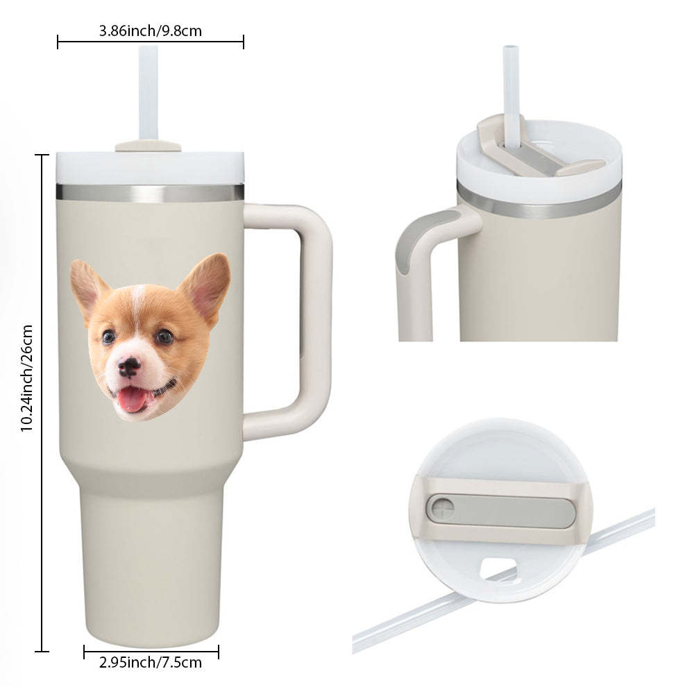 Custom Face 40oz Insulated Mug with Handle and Straw Stainless Steel Custom Travel Cup Gift for Family Friends Couples - SantaSocks