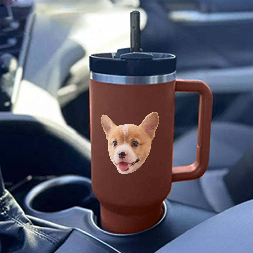 Custom Face 40oz Insulated Mug with Handle and Straw Stainless Steel Custom Travel Cup Gift for Family Friends Couples - SantaSocks