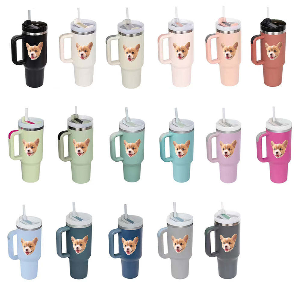 Custom Face 40oz Insulated Mug with Handle and Straw Stainless Steel Custom Travel Cup Gift for Family Friends Couples - SantaSocks