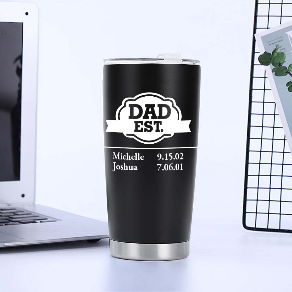 Personalized Dad Travel Mug with Kids' Names 20oz Stainless Steel Insulated Travel Mug Father's Day Gift for Dad - SantaSocks