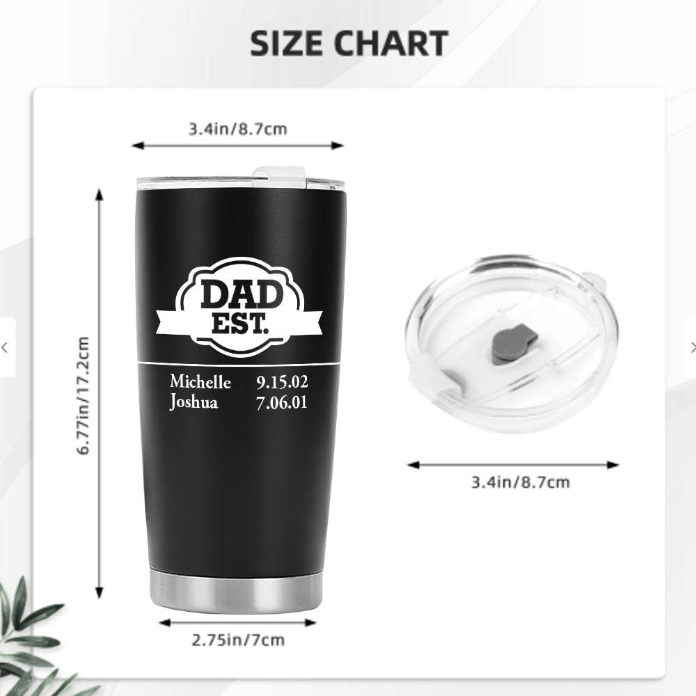 Personalized Dad Travel Mug with Kids' Names 20oz Stainless Steel Insulated Travel Mug Father's Day Gift for Dad - SantaSocks