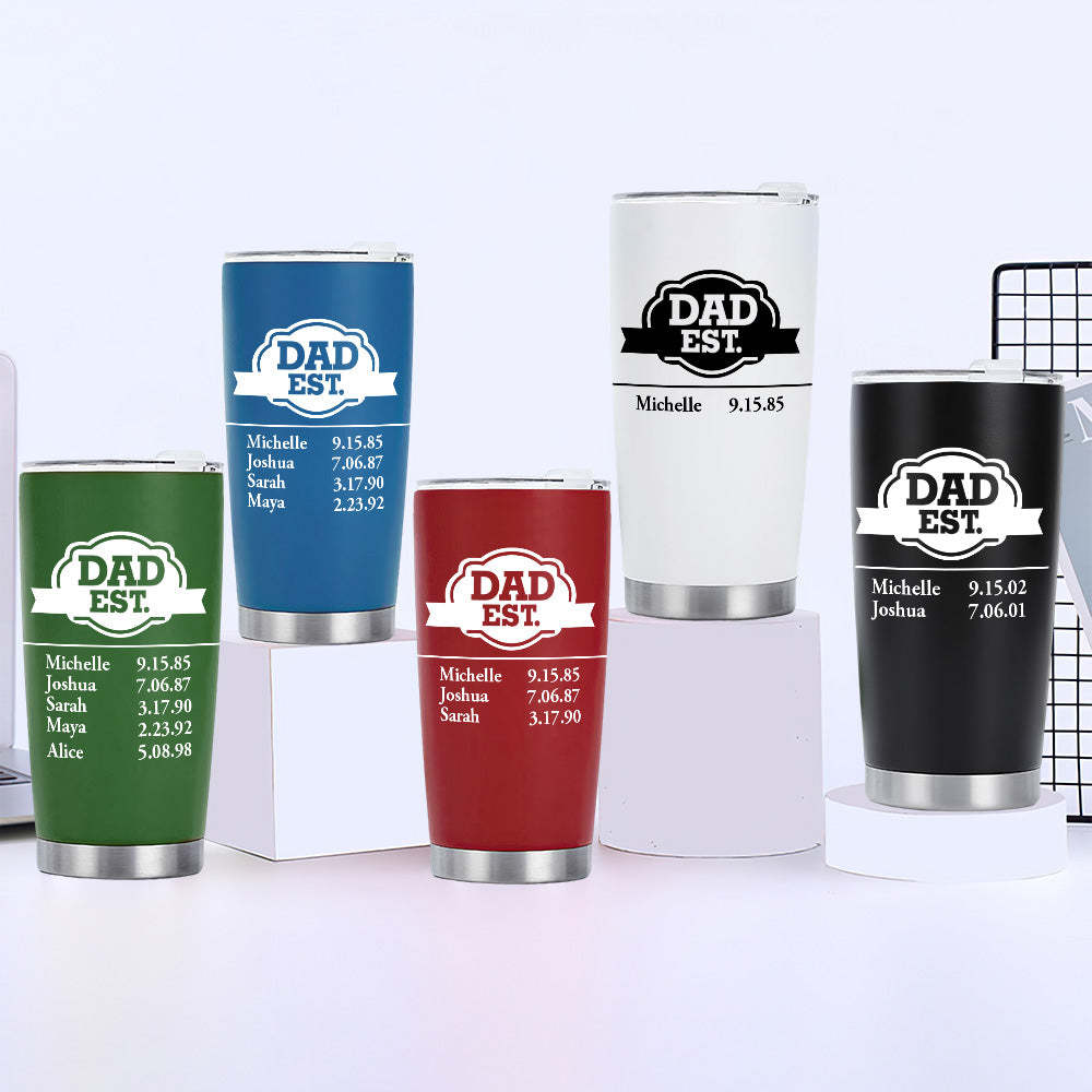 Personalized Dad Travel Mug with Kids' Names 20oz Stainless Steel Insulated Travel Mug Father's Day Gift for Dad - SantaSocks