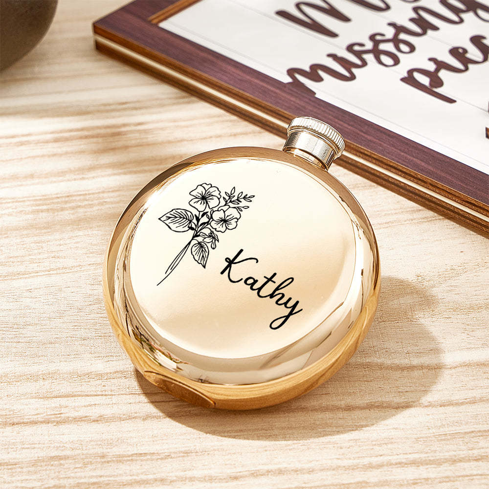 Personalized Name Flask with Birth Flower Custom Flask Gift for Bridesmaid Bachelorette Friends - SantaSocks
