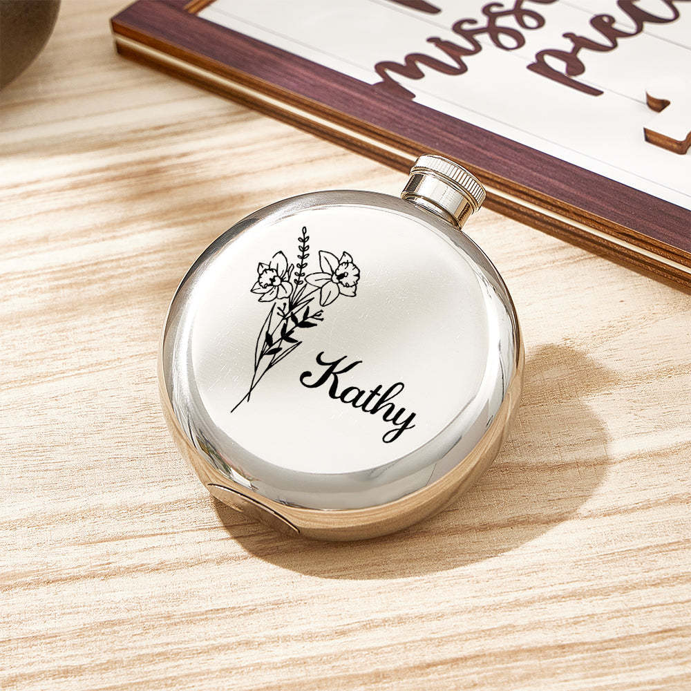 Personalized Name Flask with Birth Flower Custom Flask Gift for Bridesmaid Bachelorette Friends - SantaSocks